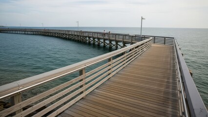 Obraz premium Wooden pier extending into the calm ocean under a cloudy sky