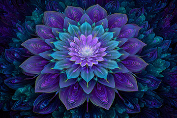 Intricate fractal mandala with glowing neon colors for art and design