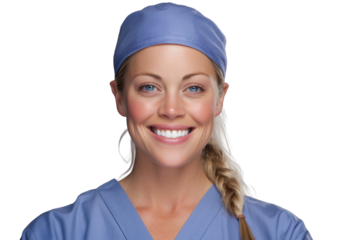 Smiling female healthcare professional in scrubs ready for work with a confident expression