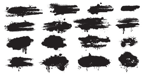 Collection of black paint brushstrokes . Vector grunge brush stokes. Hand drawn spray paint and ink splashes. blocks for text, banner, advertising