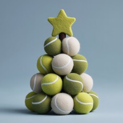 Christmas tree made from tennis balls and a star.