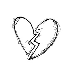 Broken heart drawing with simple lines showing sadness and loss of love in a minimalist style