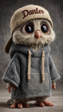 Un adorable b&uacute;ho beb&eacute; con gorra y sudadera, con un aire desenfadado y moderno.