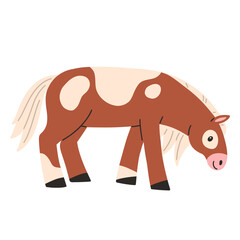 Eating spotted horse in cartoon flat style isolated on a white background. Vector illustration.