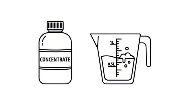 Concentrated solution dilution guide illustrating correct mixing proportions for various
