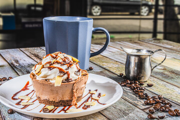 Breakfast with coffee and chocolate cake