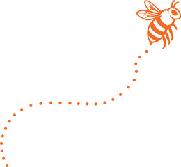 Bee with Dotted Flight Trail in Hand Drawn Style
