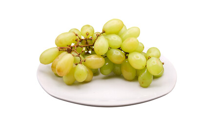 Bunch of Grapes on Whie Plate Isolated on Transparent