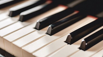 Close-up view of a piano keyboard, showcasing ivory keys and ebony sharps