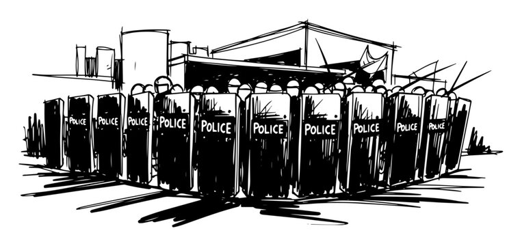 riot police squad with shields in formation vector illustration