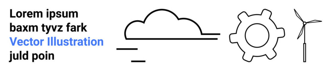 Renewable energy, environmental technology, industry, sustainable development, cloud computing, and eco-friendly solutions. Line icons of cloud, gear and wind turbine. Renewable energy