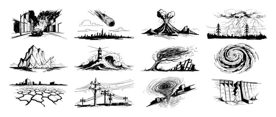 set of natural disaster icon sketches © Mago