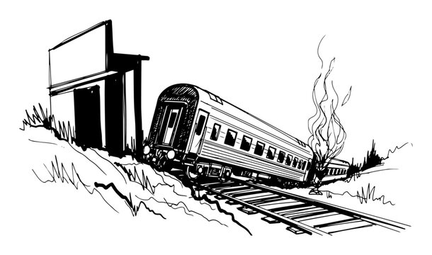 derailed train crash railway accident sketch vector
