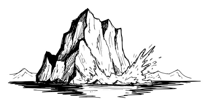 melting iceberg global warming climate change vector sketch