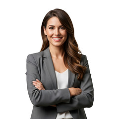 Obraz premium Professional businesswoman with arms crossed smiling confidently isolated on transparent background
