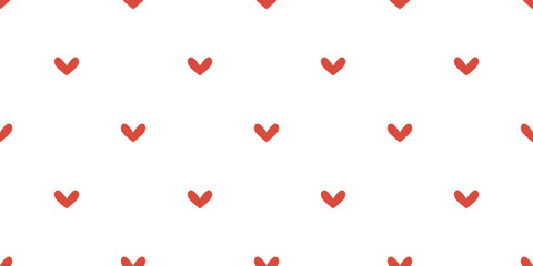 Vector Valentines day seamless pattern with tiny red heart symbols scattered on white background. Romantic minimal love print for wrapping paper, textile, fabric, wallpaper and holiday gift design.