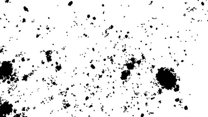 Abstract black ink splatters and dots on a white background texture