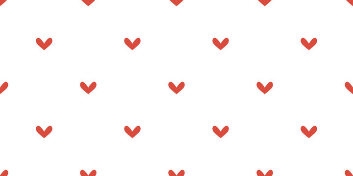Vector Valentines day seamless pattern with tiny red heart symbols scattered on white background. Romantic minimal love print for wrapping paper, textile, fabric, wallpaper and holiday gift design.