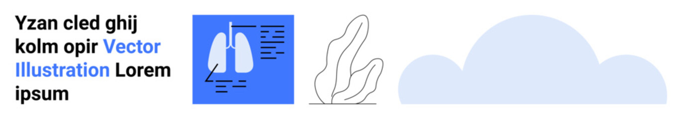 Healthcare, anatomy education, environment, wellness, respiratory health, climate concepts. Diagram of lungs, leaf outline and a cloud. Healthcare and anatomy education clearly