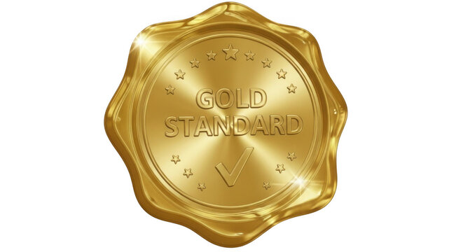 Shimmering golden seal of excellence award certificate authenticity guarantee symbol transparent background - Powered by Adobe