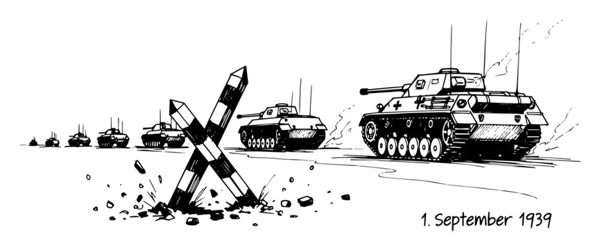german tanks invading poland 1 september 1939 ww2 sketch