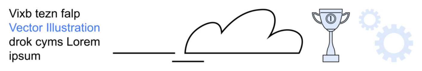 Data management, innovation, goal achievement, cloud storage, technological progress, digital transformation. A cloud line art alongside a trophy and gears. Cloud storage and innovation concept
