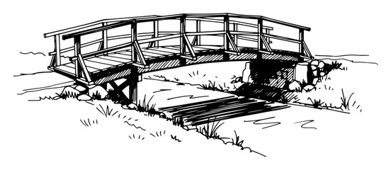 wooden footbridge over small stream vector shape silhouette illustration