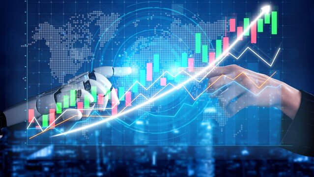 A captivating image showcasing the interaction between a human hand and a robotic finger, emphasizing teamwork in digital finance and market analysis. Copula - Powered by Adobe
