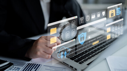 Secure login and file management interface with folder, password, and encryption icons for cybersecurity visualization Parse
