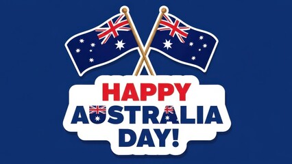 Happy australia day greeting with two waving australian flags illustration