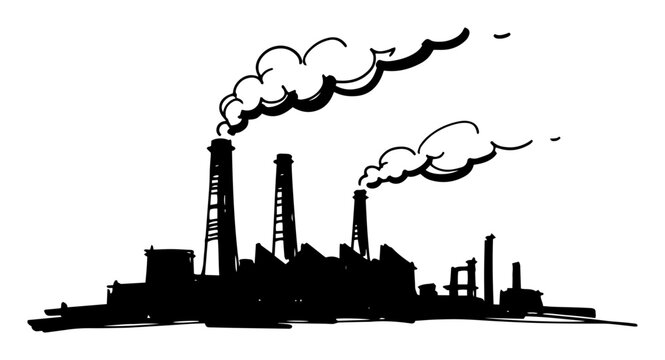 industrial factory smokestacks emitting pollution vector shape silhouette