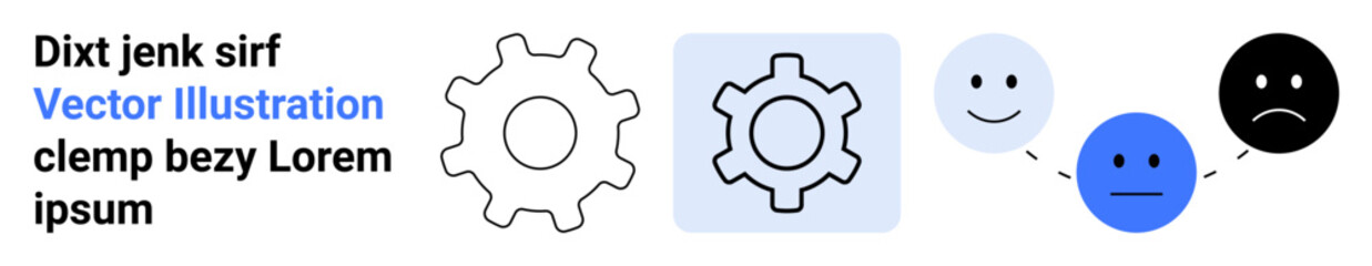 Interconnected gears and emotion faces show teamwork, workflow, and emotional states. Ideal for productivity, communication, problem-solving, teamwork, collaboration, emotional intelligence simple