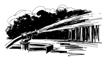 fire hose spraying water sketch vector © Mago
