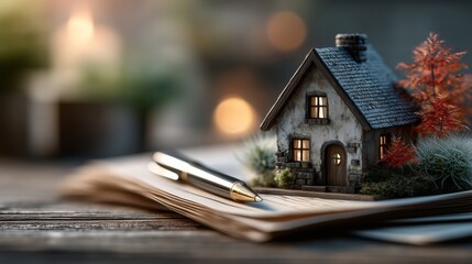 House Model on Notebook with Pen for Home Planning