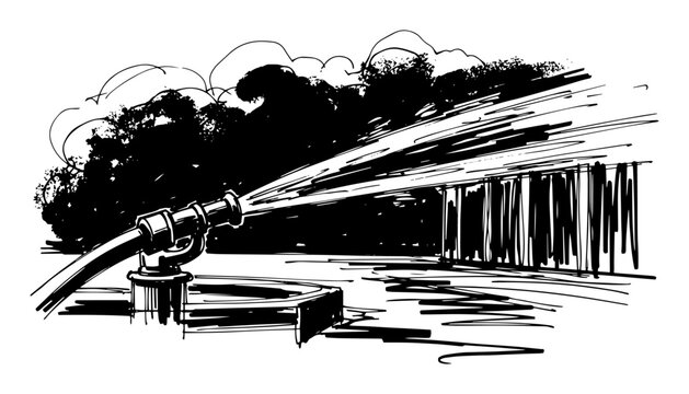 fire hose spraying water sketch vector