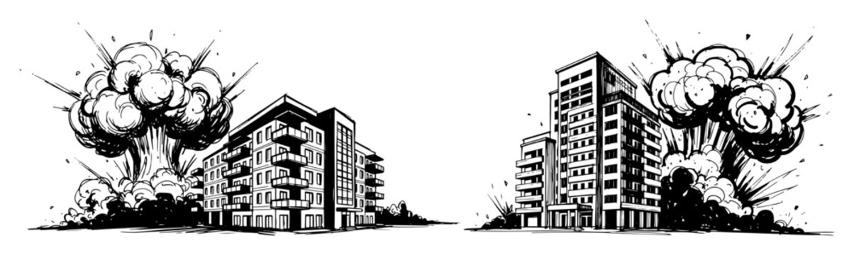 exploding buildings city destruction sketch