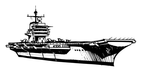 us navy aircraft carrier warship at sea vector sketch © Mago
