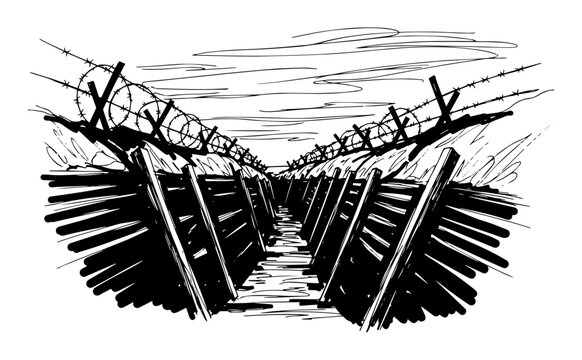 ww1 trench with barbed wire vector shape silhouette