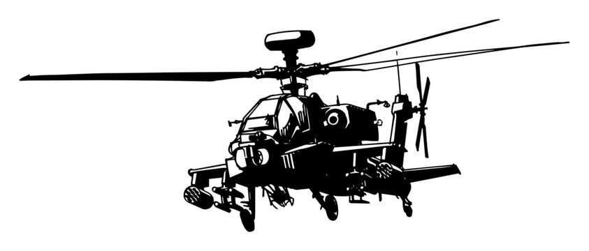 military attack helicopter in flight vector sketch