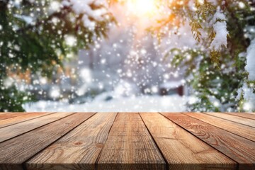 Fototapeta premium Snowy winter street with trees background