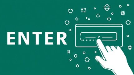 Hand cursor selecting on a secured digital lock, with enter text on a green background