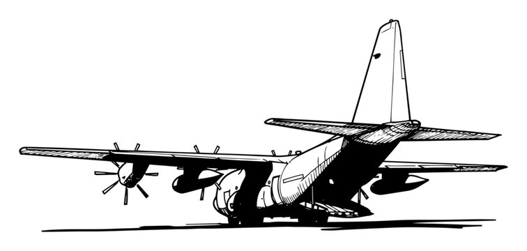 military transport aircraft c-130 hercules vector silhouette