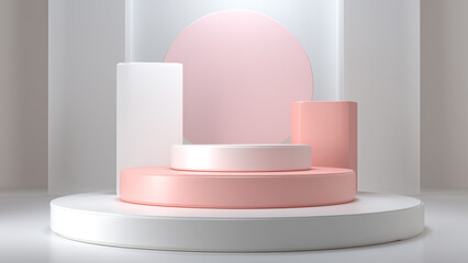 Naklejka premium Minimal Soft Pink and White 3D Podium with Round Display Stage