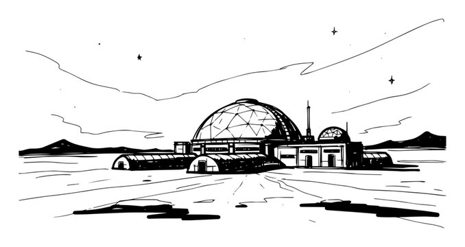 futuristic lunar base habitat domes vector shape silhouette