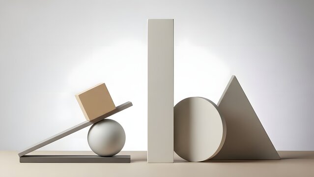 High-end still life with geometric shapes in neutral palette, concept of balance and order