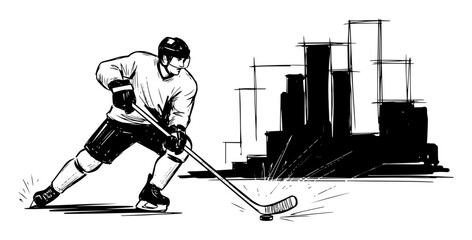 ice hockey player shooting puck vector shape silhouette © Mago