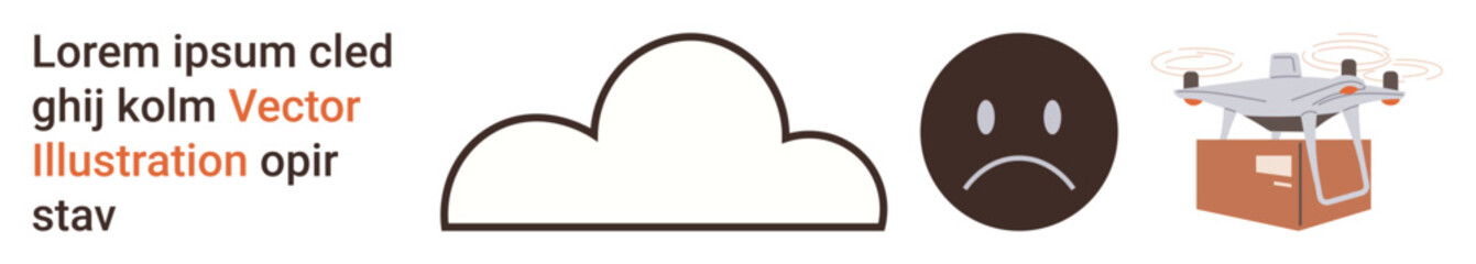 Fototapeta premium Weather, emotions, delivery, logistics, technology, communication. A cloud, sad face and quadcopter carrying a package. Weather and emotions highlighted with technology and delivery