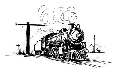 steam locomotive old train railway sketch vector © Mago