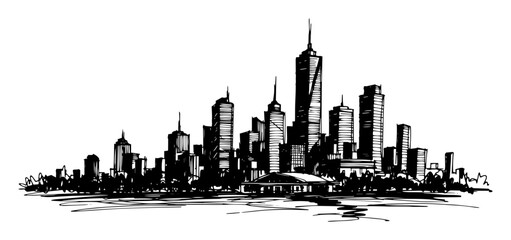 Obraz premium modern city skyline skyscrapers sketch vector