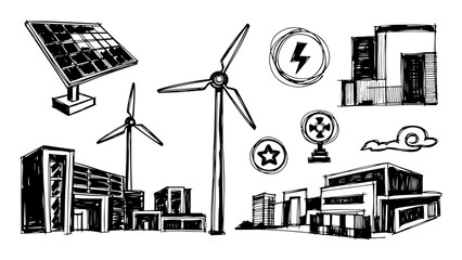 Obraz premium renewable energy icons set sketch vector